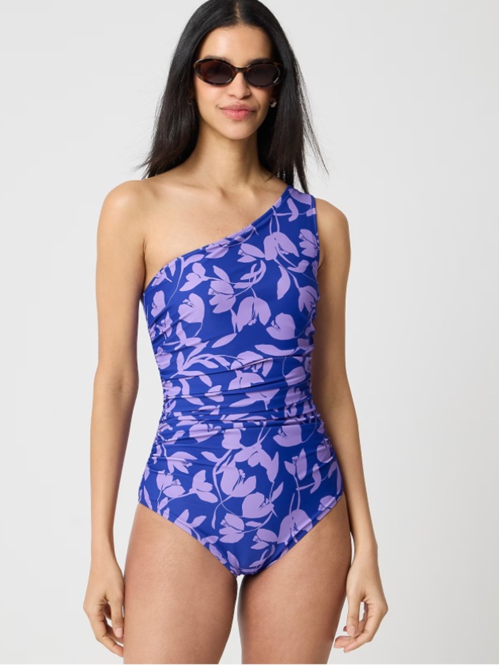 J. Crew Factory Women's Printed Ruched One-shoulder Swimsuit Purple Floral Small